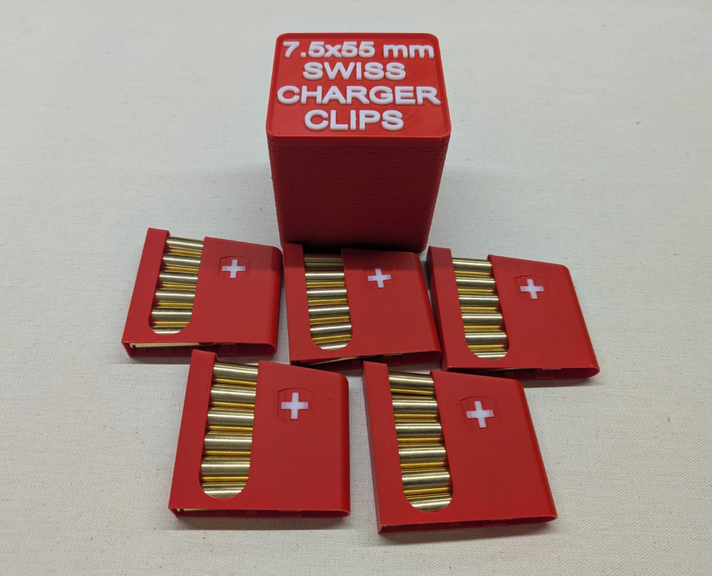 Swiss K11/K31 Charger Clip Storage Box & 5 Charger Clips for 7.5x55 Swiss