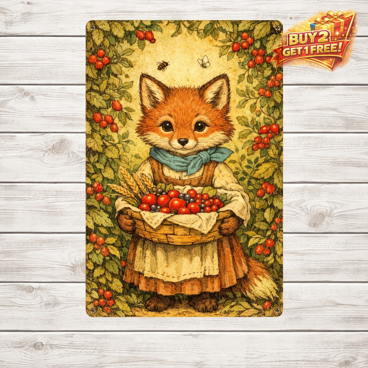 Rabbit with Tomato Basket 8x12 Vintage Decorative Iron Metal Sign Farm Art