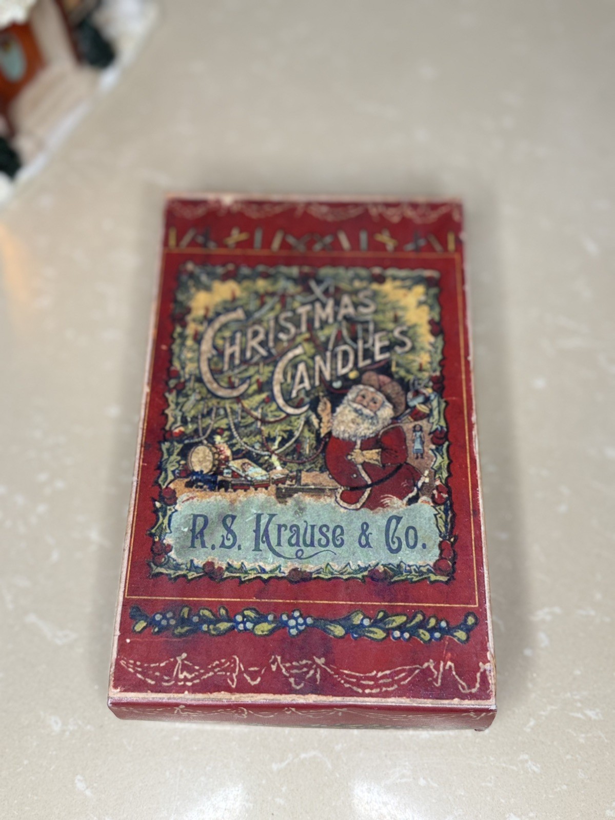 Rare Antique R.S. Krause Santa Christmas Candle Holder  Box & Candles 1910s