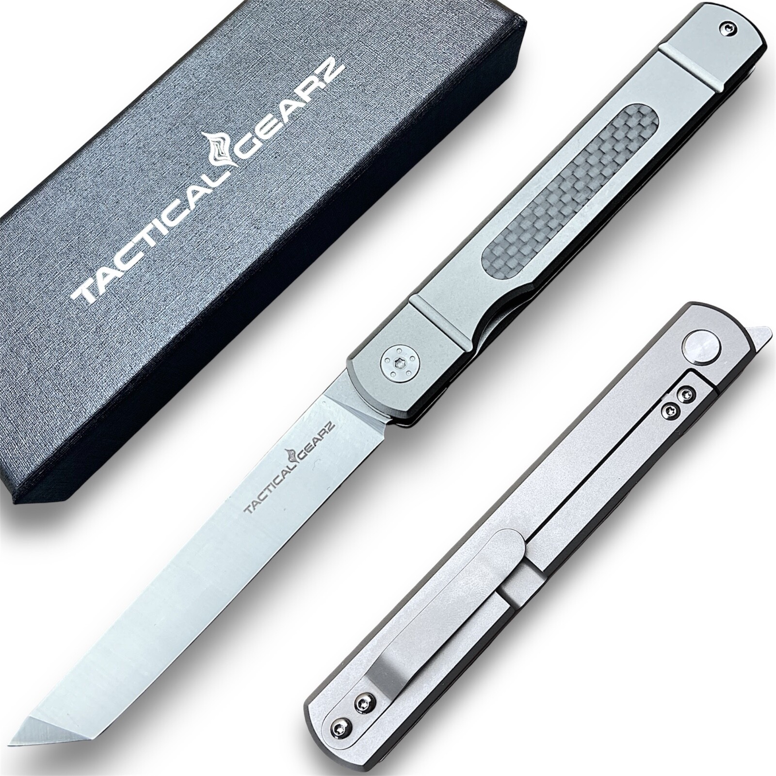 Full Tc4 Titanium Japanese Front Flipper Knife Polished D2 Steel, Tanto Blade