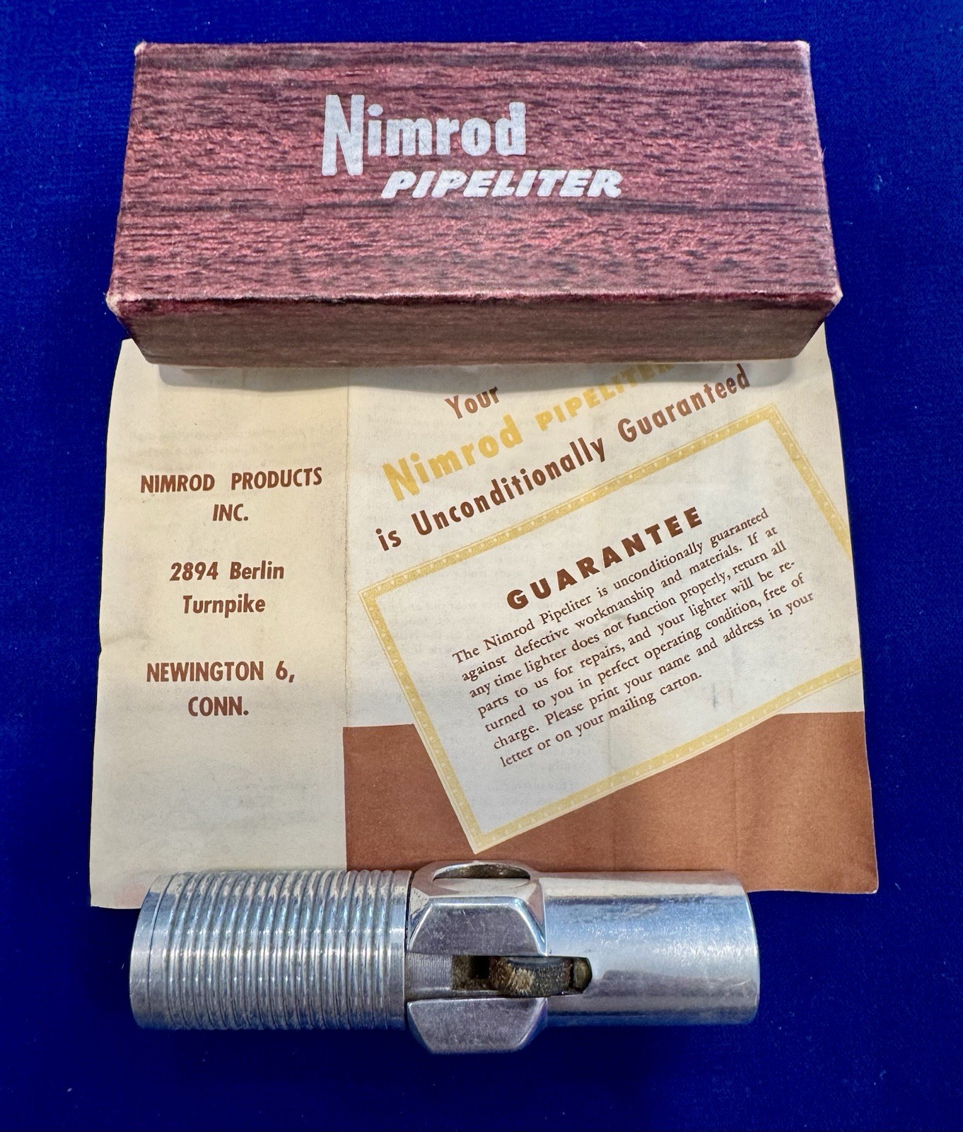 Vintage Nimrod Pipeliter Pipe Lighter Complete Box & Paperwork 1950s