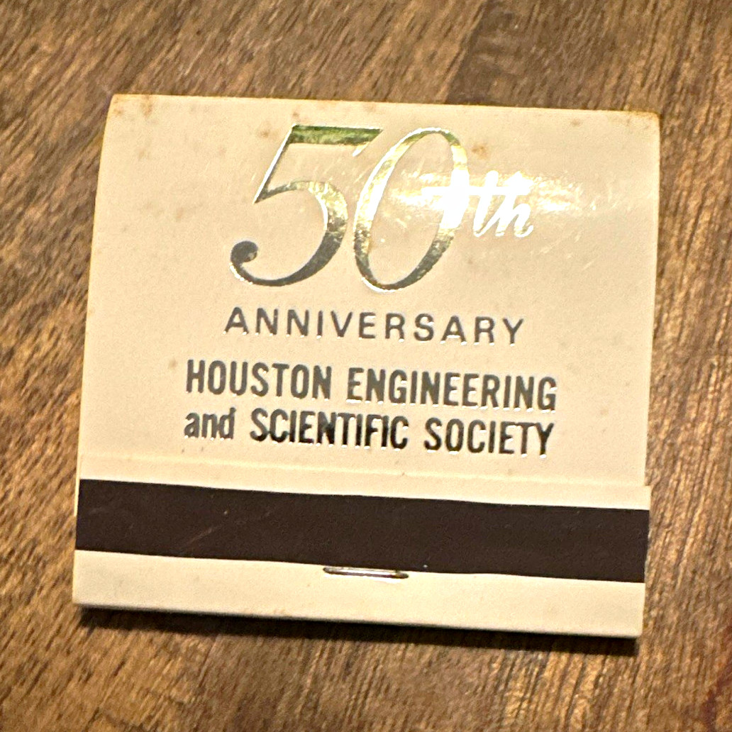 Vintage Houston Engineering & Scientific Society 50th Anniv Matchbook 1918-1968