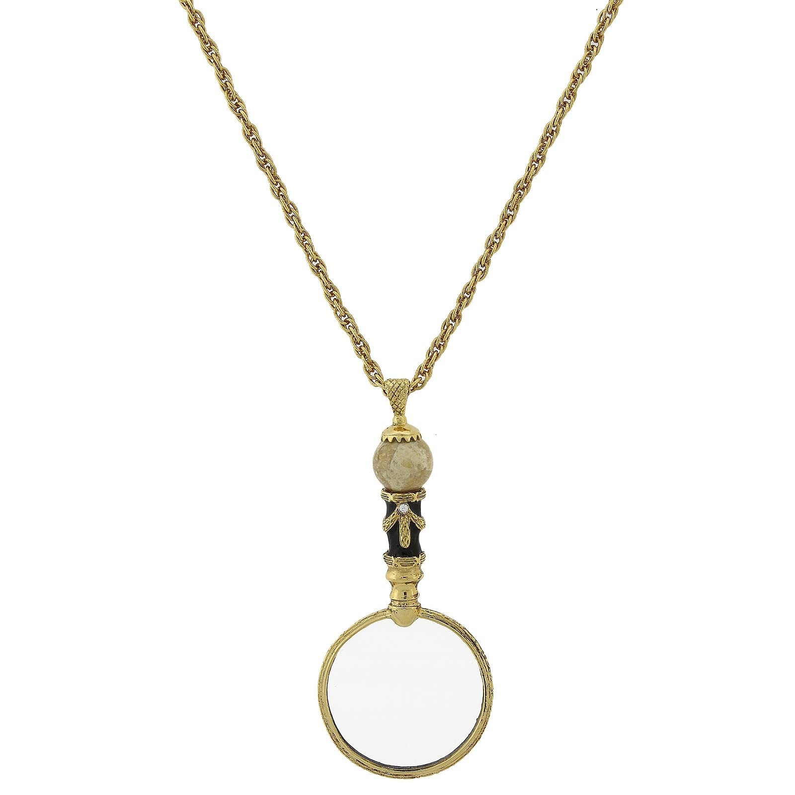 1928 Jewelry Deco Magnifying Glass Necklace Black Enamel 30in 2X Pendant Gift