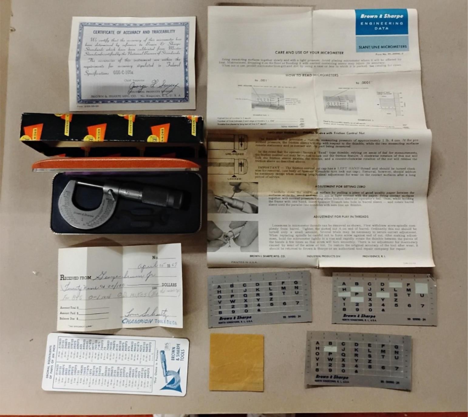 Vtg Brown & Sharpe 599-1 Slant/Line Micrometer 0-1