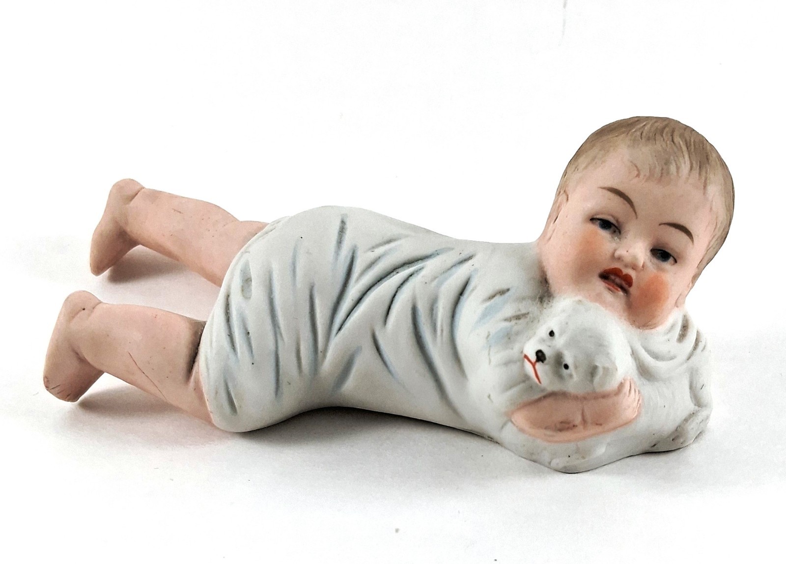 ANTIQUE German BISQUE PIANO BABY With Puppy Dog 5.25\