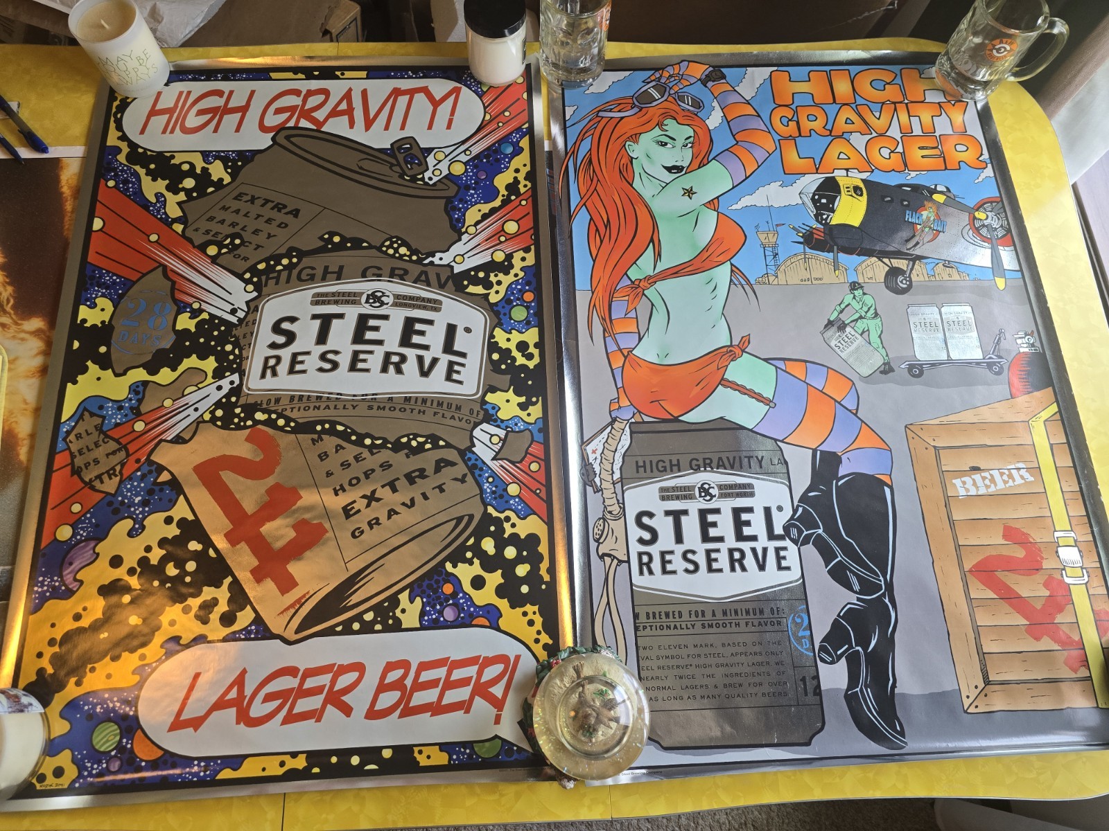 (2) Pair of Steel Reserve HG 211 Lager Beer Posters By Frank Kozik-Shiny Foil (2) Pair of Steel Reserve HG 211 Lager Beer Posters By Frank Kozik-Shiny Foil
