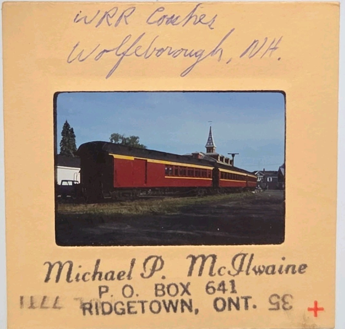 Original Slide-WLFB (Wolfeborough Railroad) Coach Cars-slide 1977