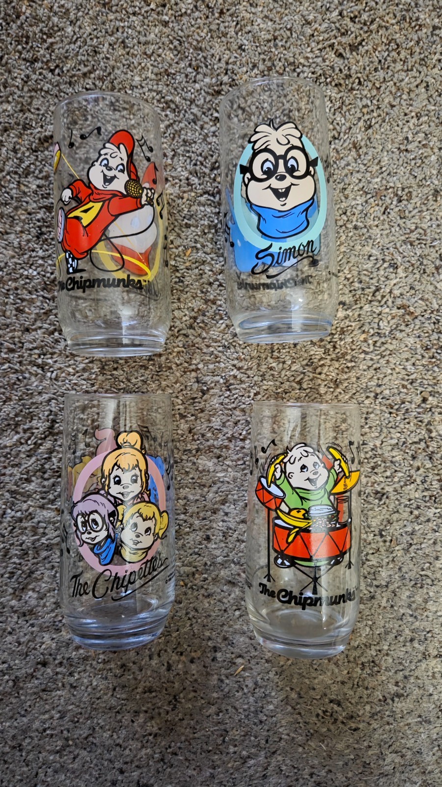 Vintage 1985 Hardee's Alvin and The Chipmunks Drinking Glasses Complete Set of 4
