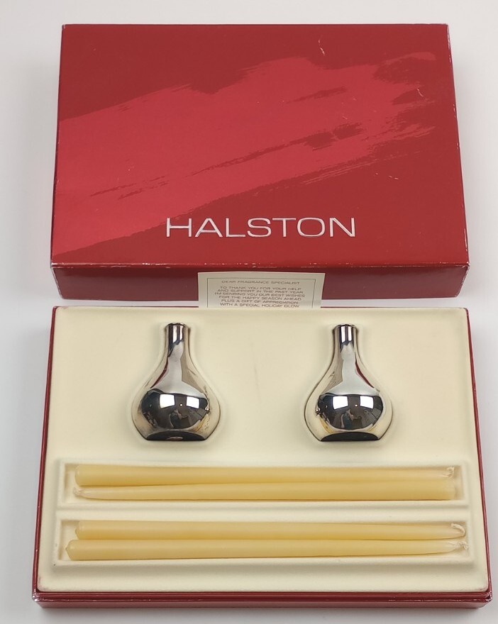Vintage Elsa Peretti Halston Silver Candlesticks w/ Taper Candles