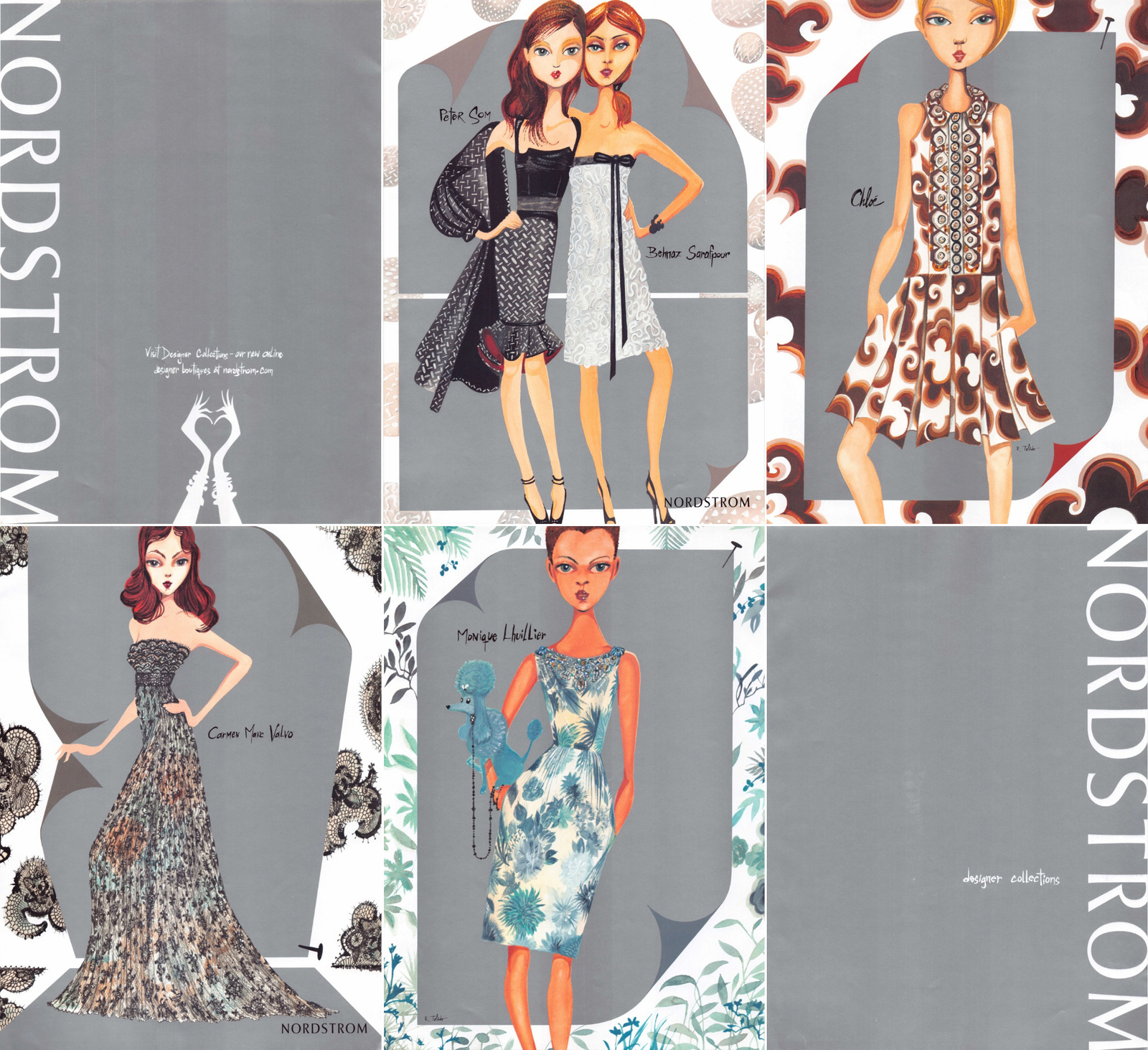 Nordstrom Designer Illustrations 2000s Print Advertisement 3 Page Ad 2006