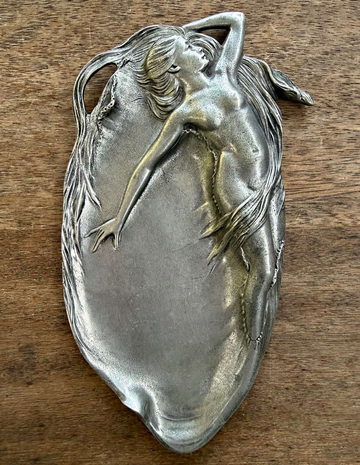Vintage EPU 107 95% Pewter Nude Lady Tray Art Nouveau Style Italy 8” x 4”