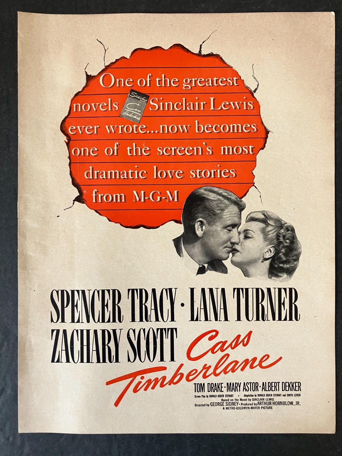 1949 MGM Pictures Cass Timberlane Sinclair Lewis Spencer Tracy Vintage Print Ad
