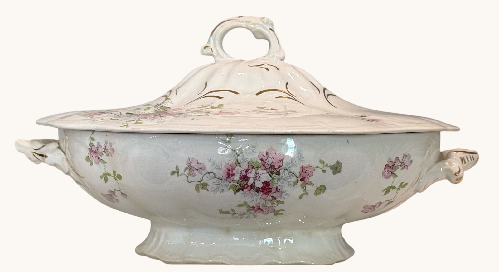 Antique J&E Mayer Lidded Vegetable Tureen- Pristine Gilt 1881-1888 Covered Dish