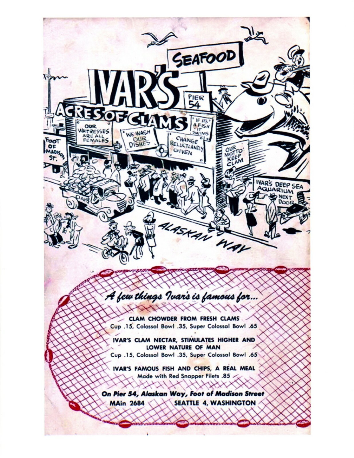 1950'S IVAR'S SEAFOOD SEATTLE MENU 8.5X11 GLOSSY REPRINT VINTAGE 1950'S IVAR'S SEAFOOD SEATTLE MENU 8.5X11 GLOSSY REPRINT VINTAGE