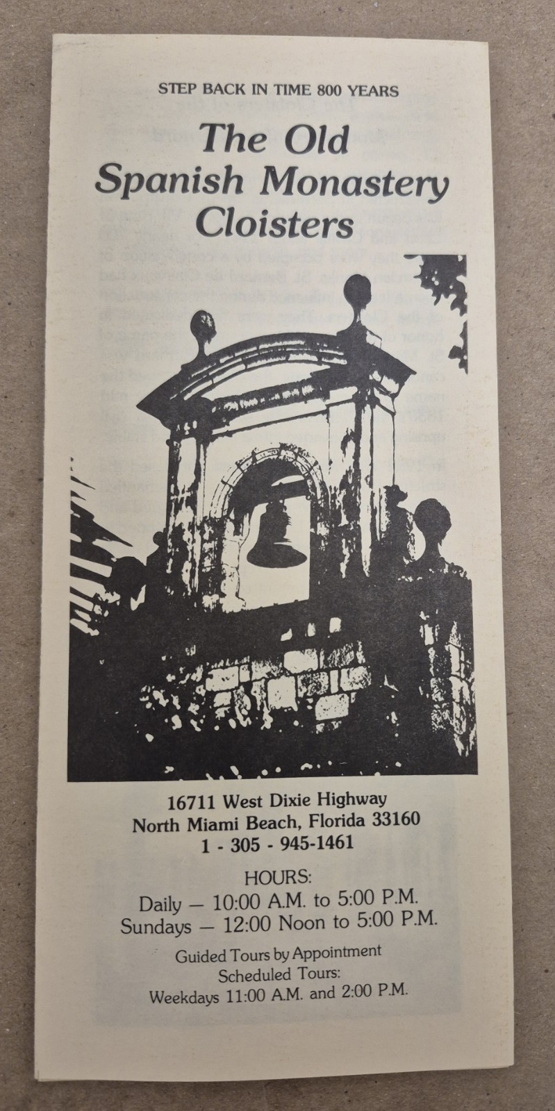 Vintage Old Spanish Monastery Cloisters Brochure North Miami Beach Florida...