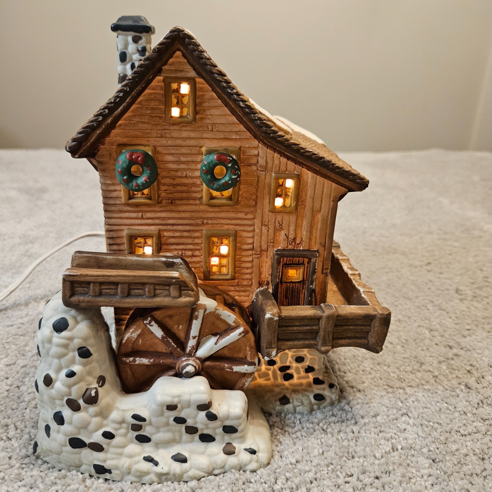Vintage O’Well Light-Up Christmas Watermill House Village Cabin