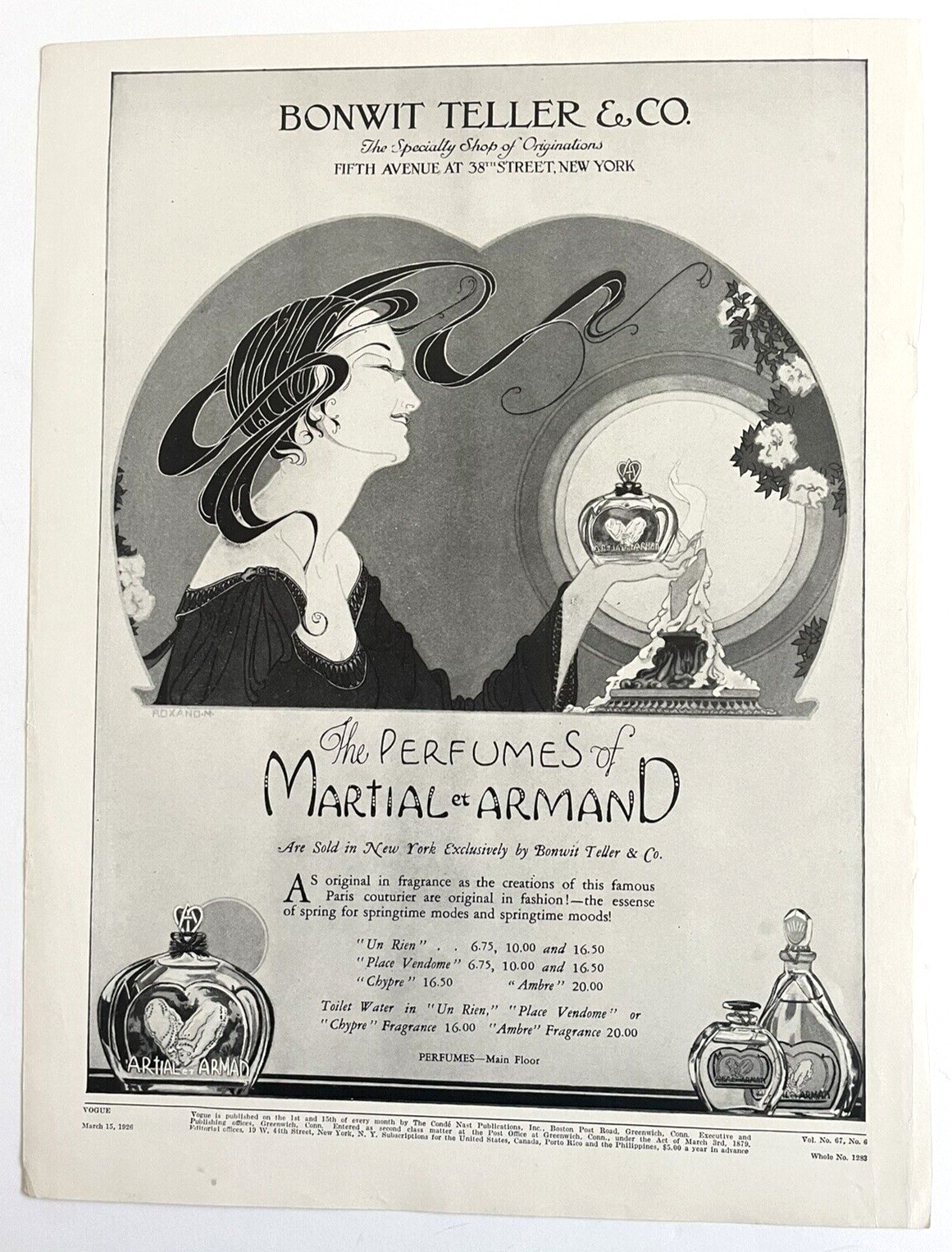 1929 BONWIT TELLER MARTIAL ARMAND PERFUME ROXAND ART DECO PARIS BEAUTY PRINT AD