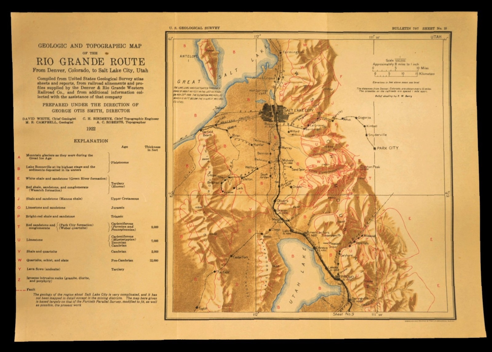 1922 Denver Rio Grande Railroad Map Salt Lake City Utah Lake Provo Lehi Riverton