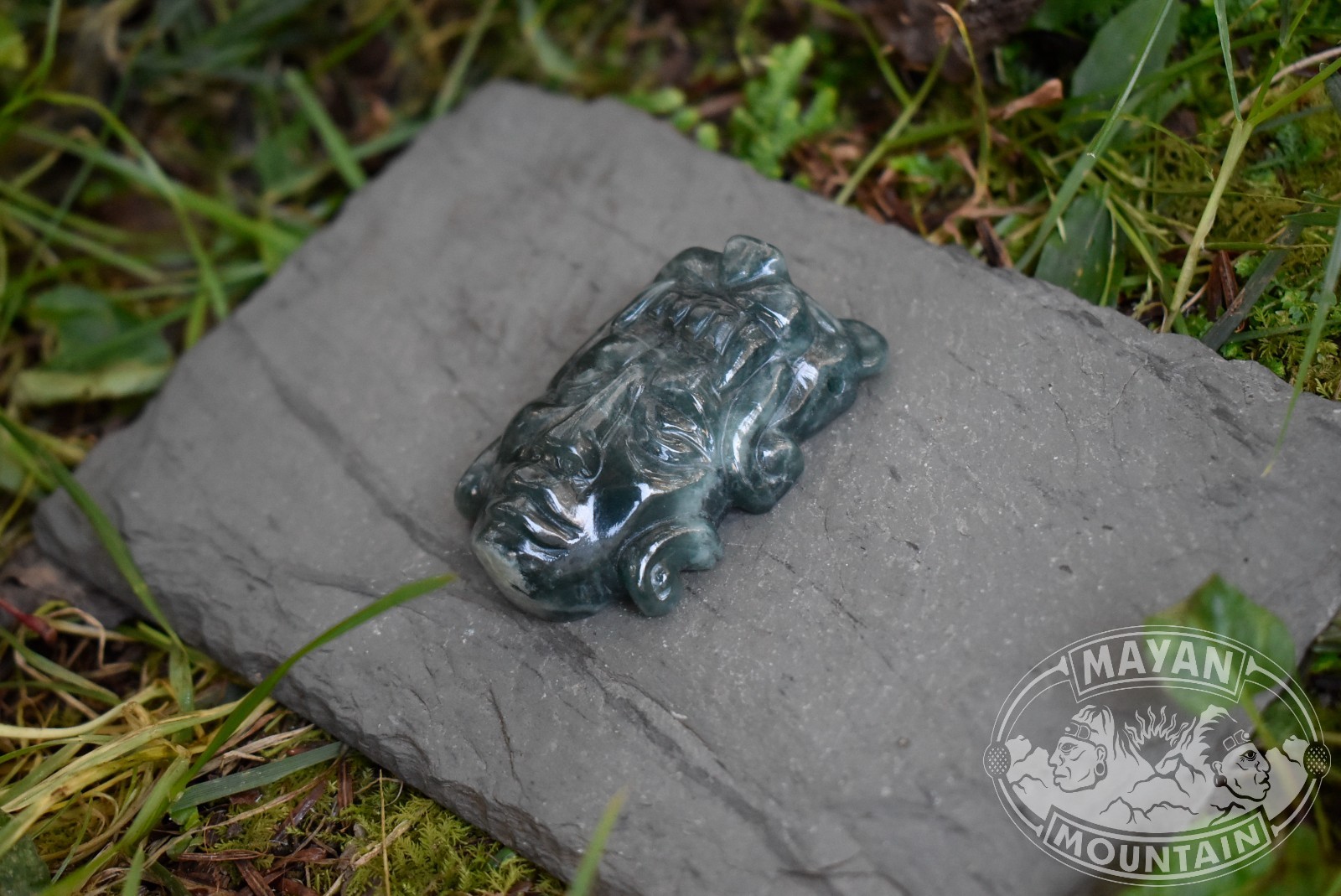 MAYAN BURIAL MASK JAGUAR WARRIOR MAYA FACE JADEITE JADE NECKLACE PENDANT
