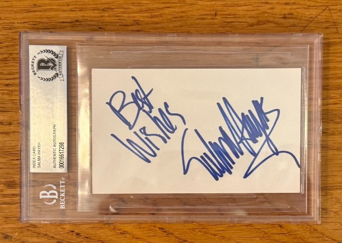 Salma Hayek Signed Index Autograph Card Beckett BAS Slabbed Inscribed