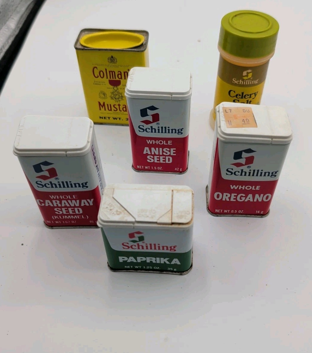 Vintage Spice Tin Lot Schilling Colman’s Mustard Retro Kitchen Decor