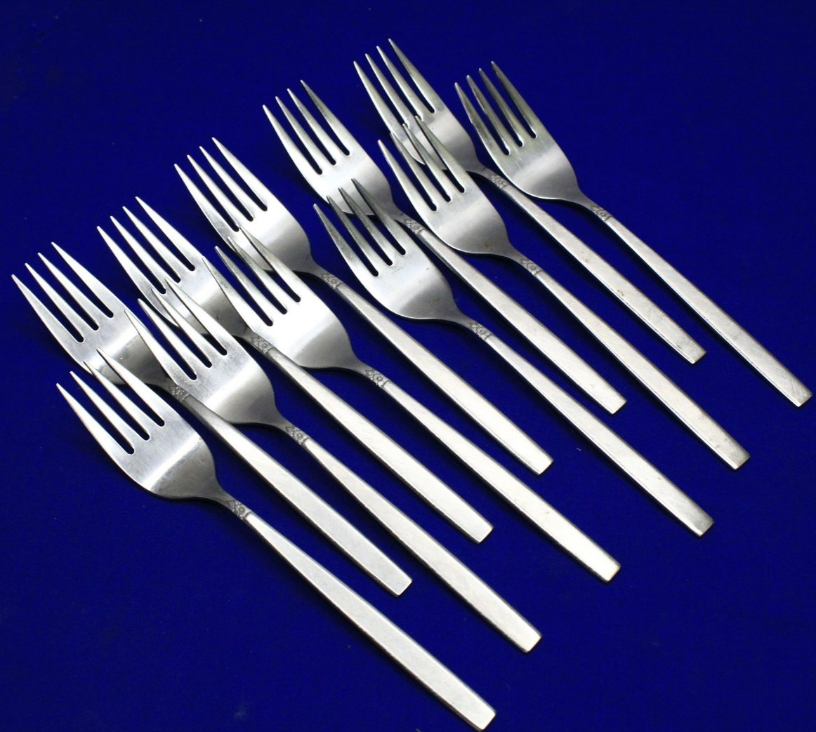 SET  11  1881 ROGERS ONEIDA LTD MELISSA GLOSSY STAINLESS SALAD  FORKS 6 1/8