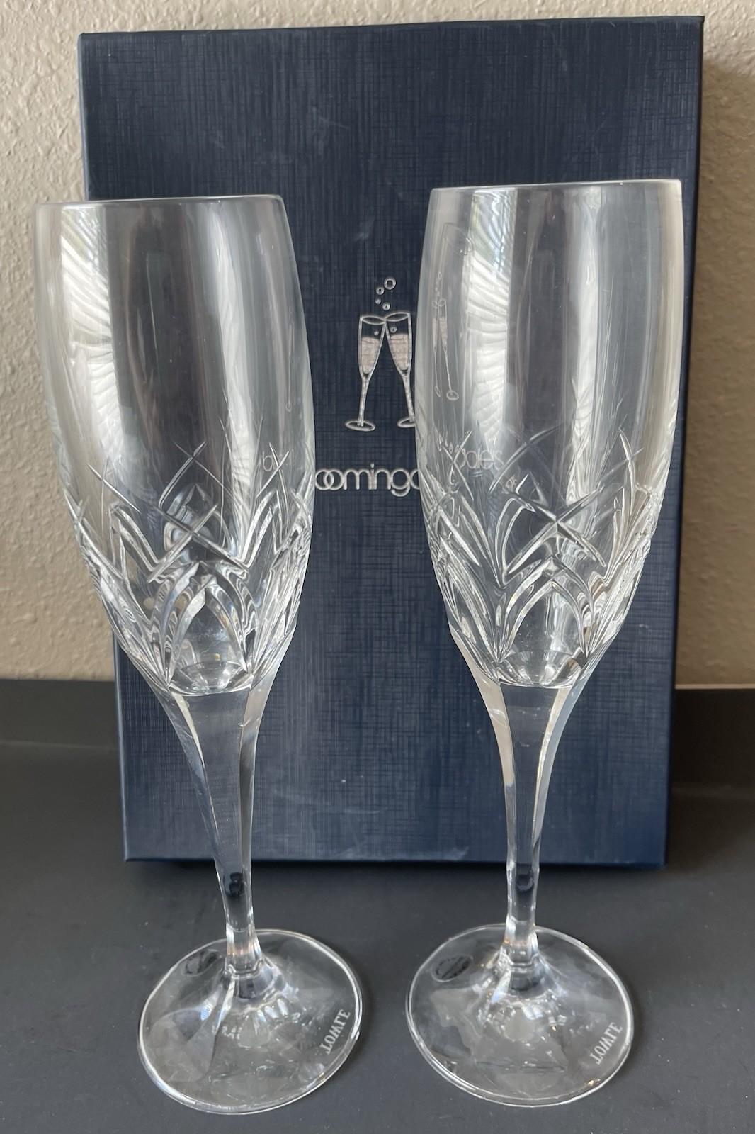 Vtg.Towle Crystal Champagne Flutes 2,Czech Republic New 10 inch