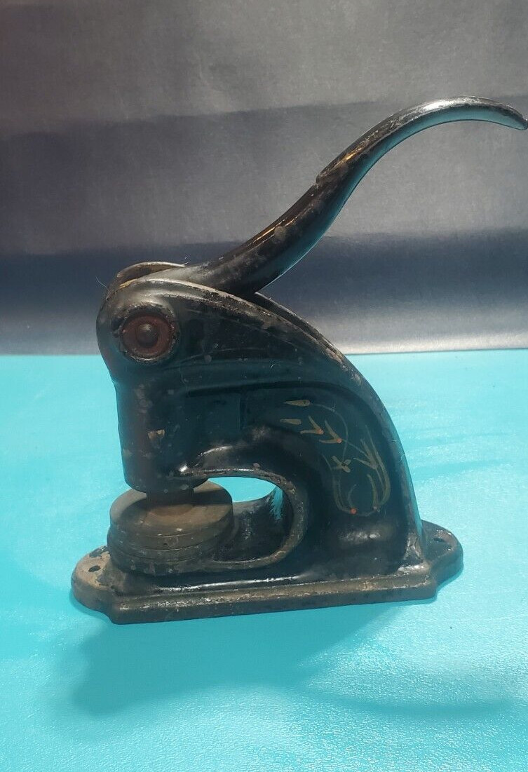 Antique Black Cast Iron Notarial Seal Press ASHBY PLACE Reality 1906 St Louis MO