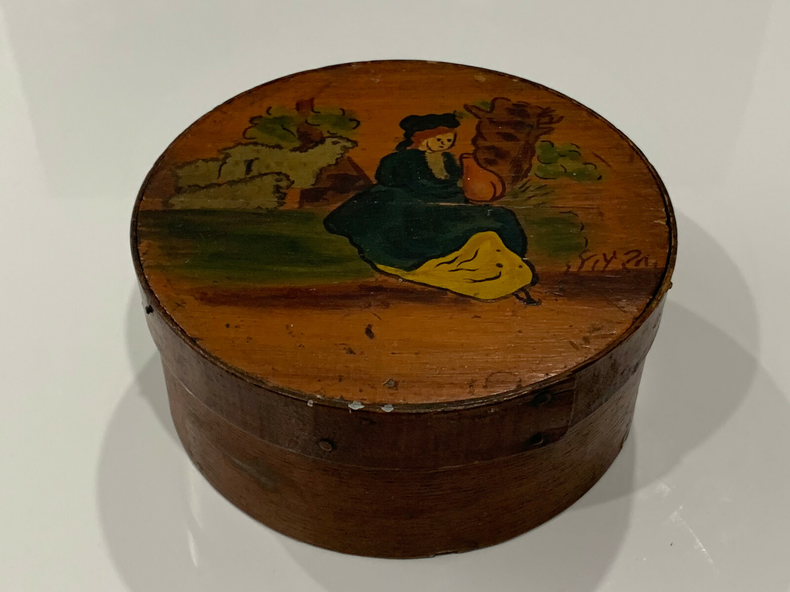 Vintage Antique Primitive Style Wood Box w/ Painted Woman Decoration Vintage Antique Primitive Style Wood Box w/ Painted Woman Decoration