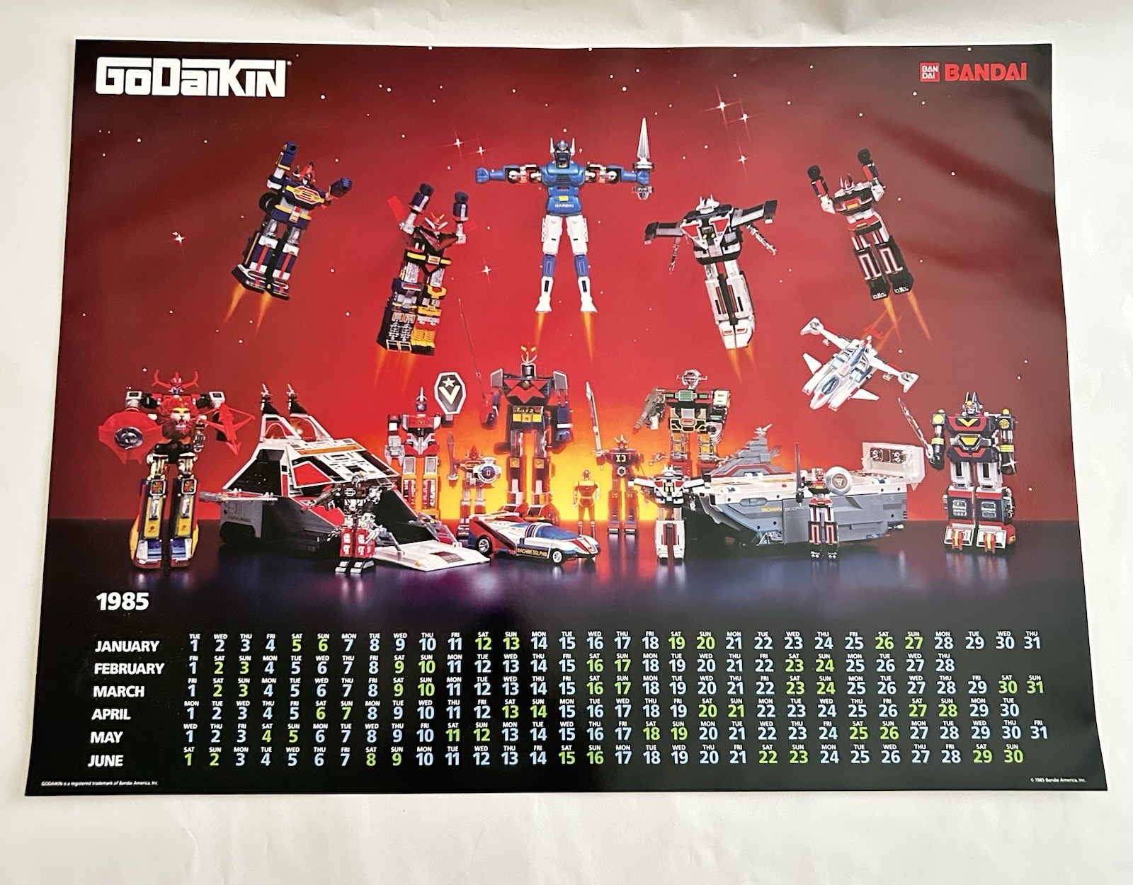 Vintage 1985 Bandai America GoDaiKin Super Robots Calendar Promo Poster 17x23 NM