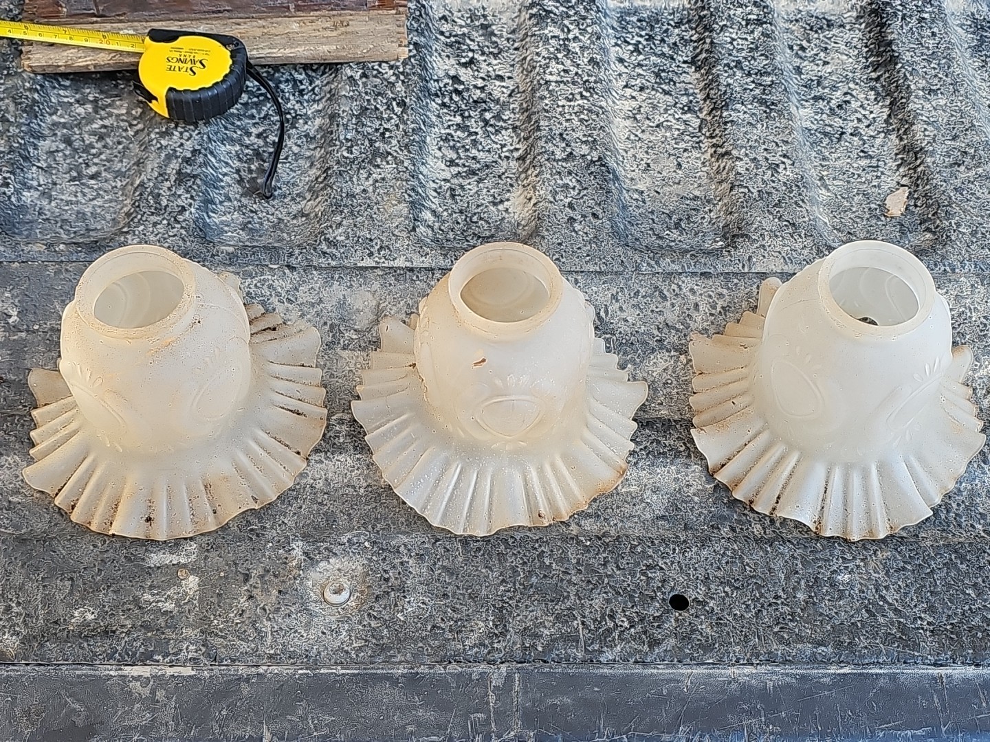 VTG Lot Of 3 Frosted Glass Light Shade Ruffled Lamp Replacement Sconce 2 1/8\