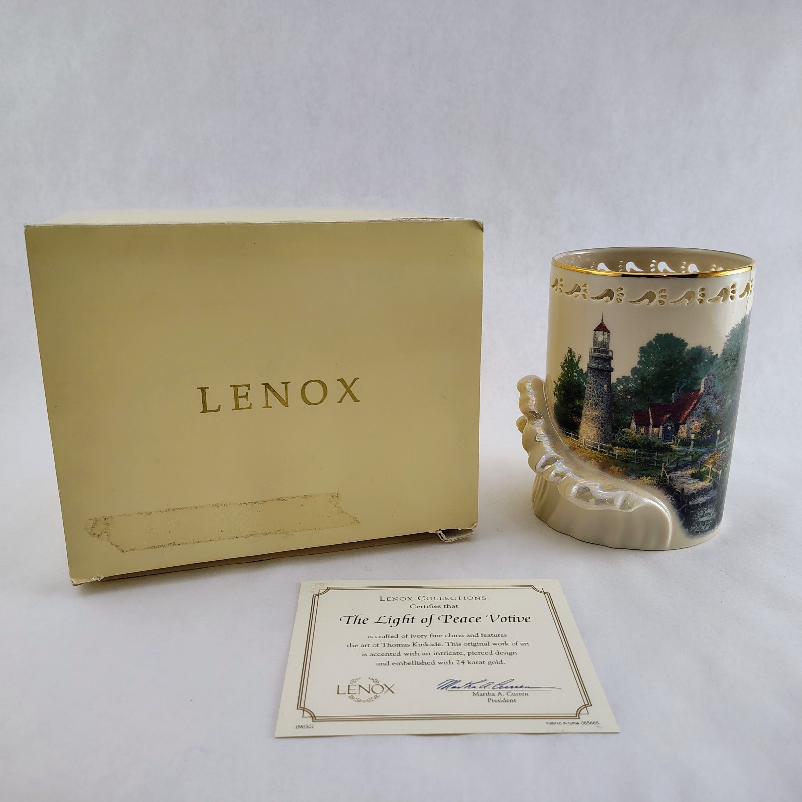 Lenox Thomas Kinkade The Light of Peace Votive Candle Holder CERTIFICATE ORG BOX