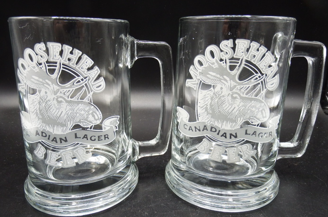 2 Moosehead Canadian Lager Beer Glass Mug Tankard Steins - Etched Logo