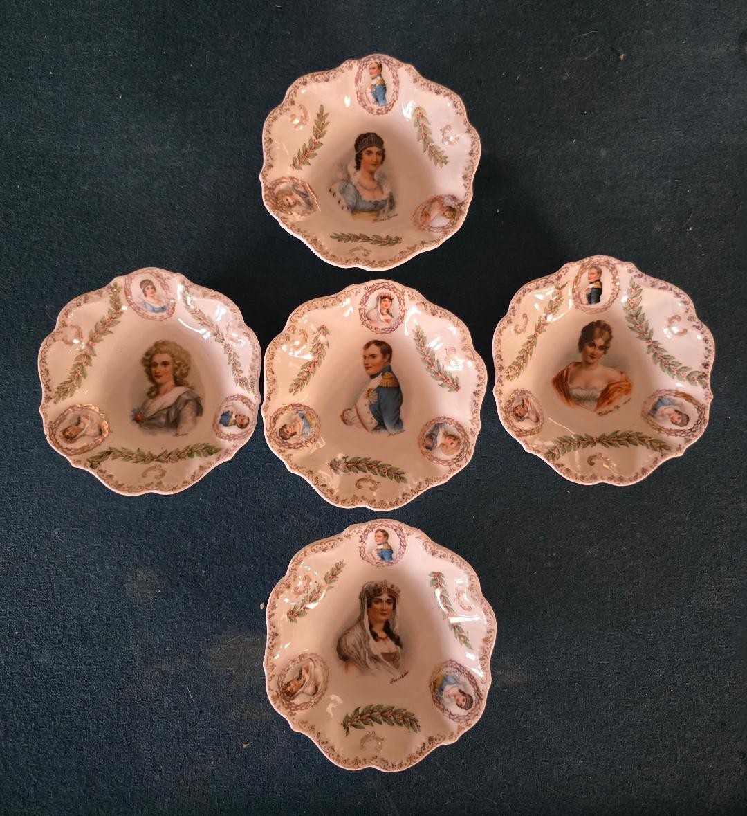 Pristine Antique EPIAG Czechoslovakia Napoleon & Court Beauties Berry Bowls Set