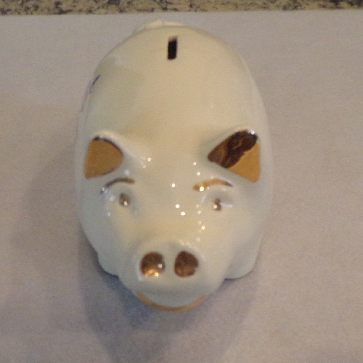 Piggy Bank White US Savings Bonds Ceramic Gold Trim