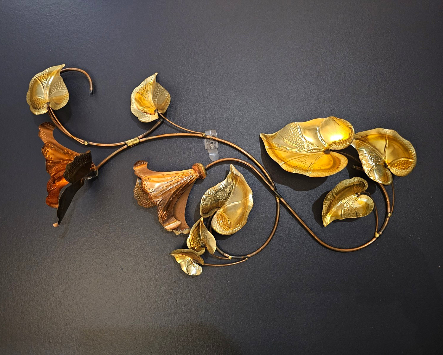 Vintage MCM Mid Century Modern Brass Copper floral wall hanging