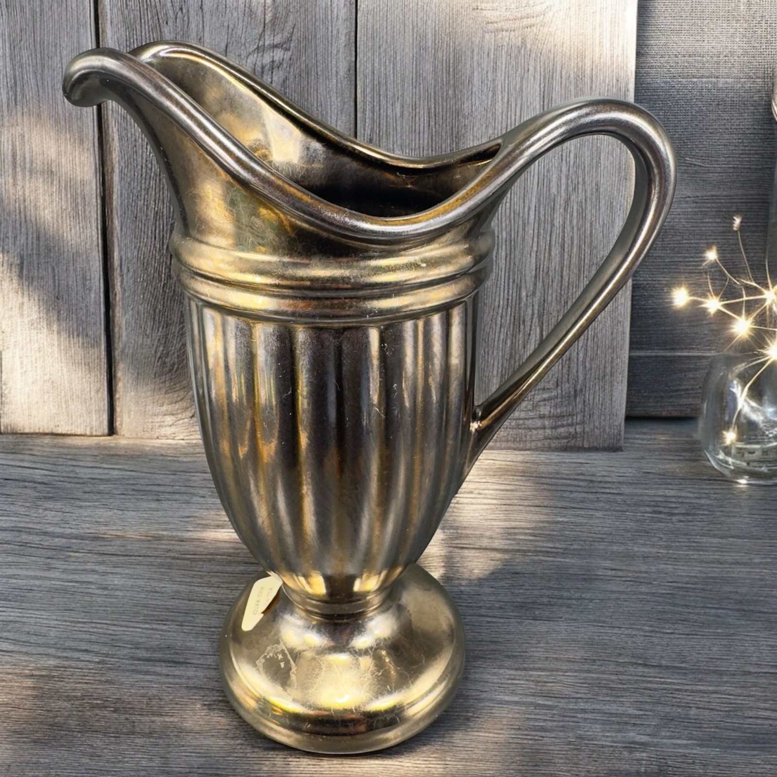 Haeger Art Pottery Bronzed Metallic Glaze Urn Pitcher Footed Vase Vintage Decor