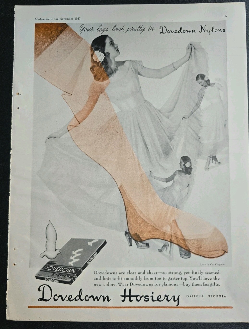 1947 Women's Dovedown Nylons Stockings Hosiery Legs Look Pretty Vintage Ad 