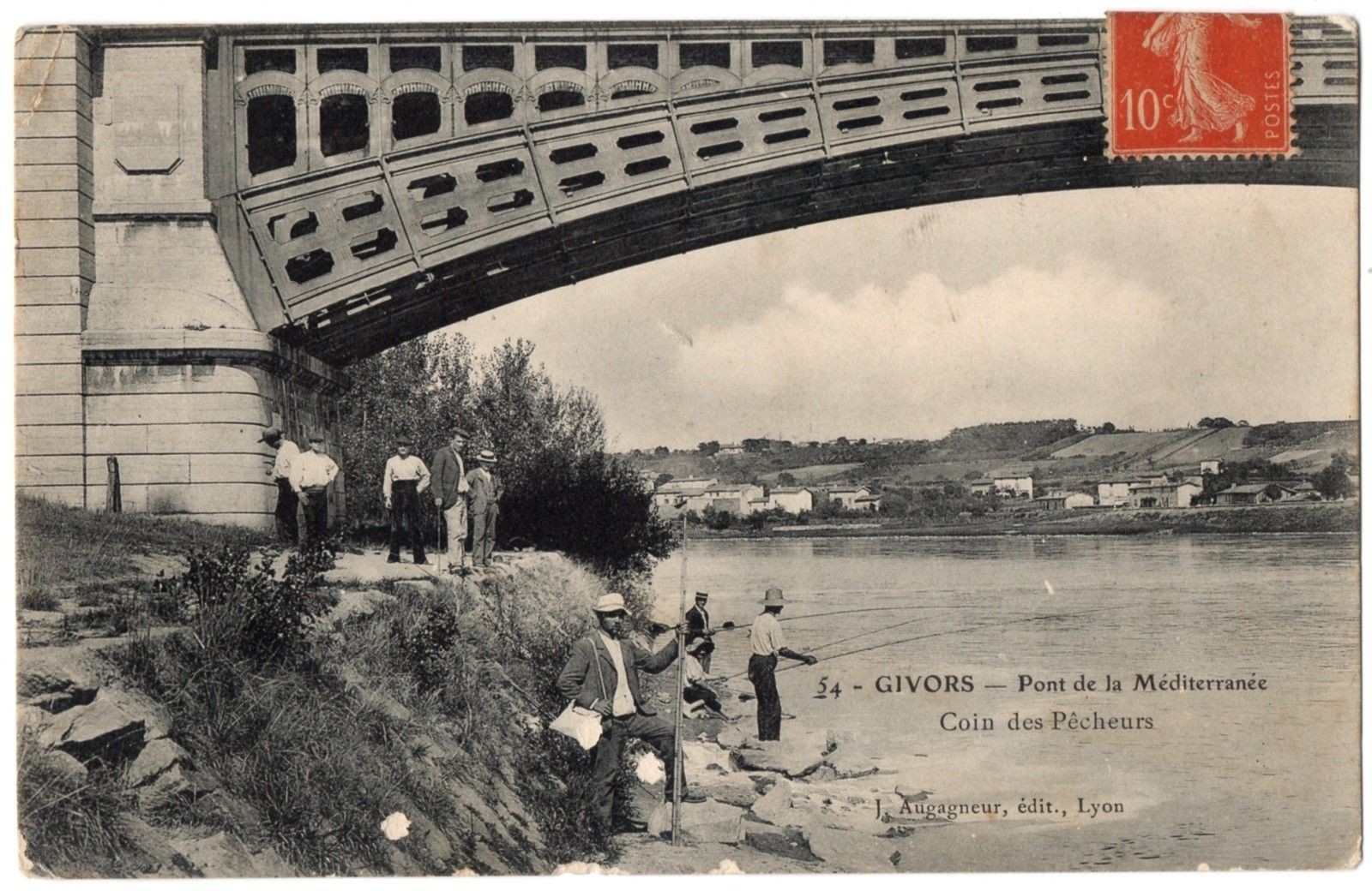 Old postcard 69 - GIVORS (Rhone) - 54. Mediterranean Bridge. Fishermen\'s Corner (animated