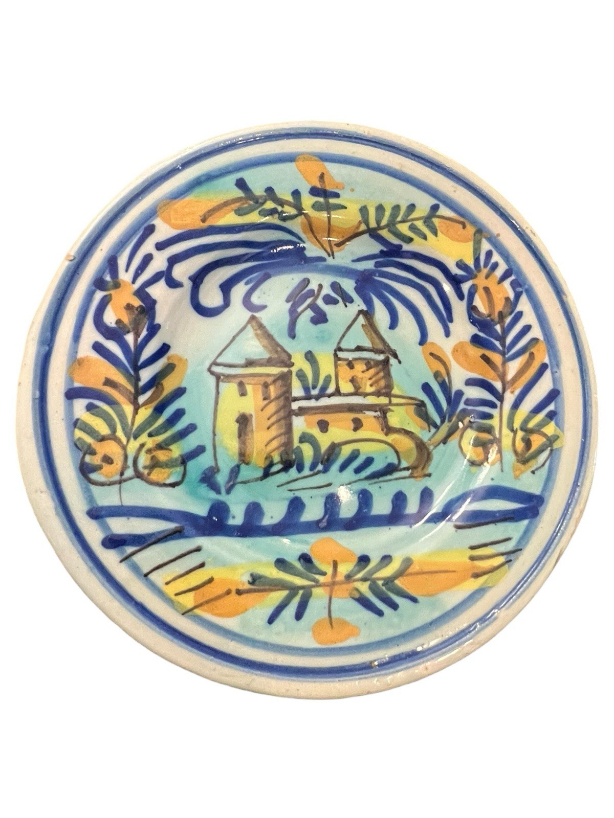 19th Century Antique Spanish Lebrillo Hand Painted Ceramic Plate Hacienda Home