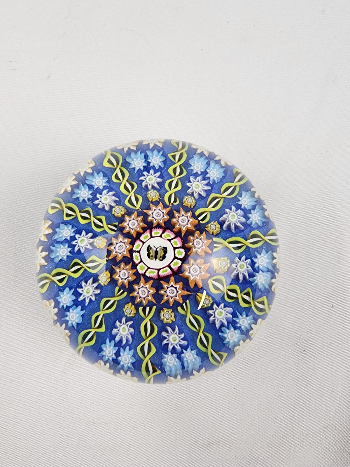 Vintage Perthshire Butterfly Millefiori PAPERWEIGHT glass dome Mosaic look