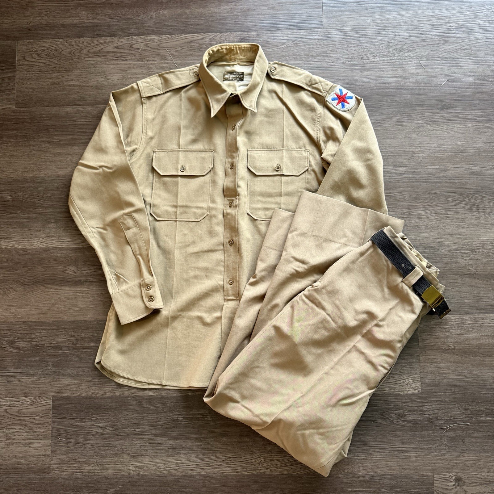 VTG WWII WW2 US ARMY OFFICER Regulation Uniform Shirt Trousers Belt Worsted Wool