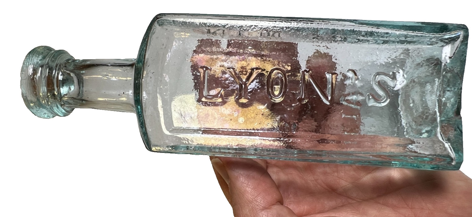 Antique CRUDE Open Pontil Applied Top Lyon’s Lyons Kathairon New York NY NYC
