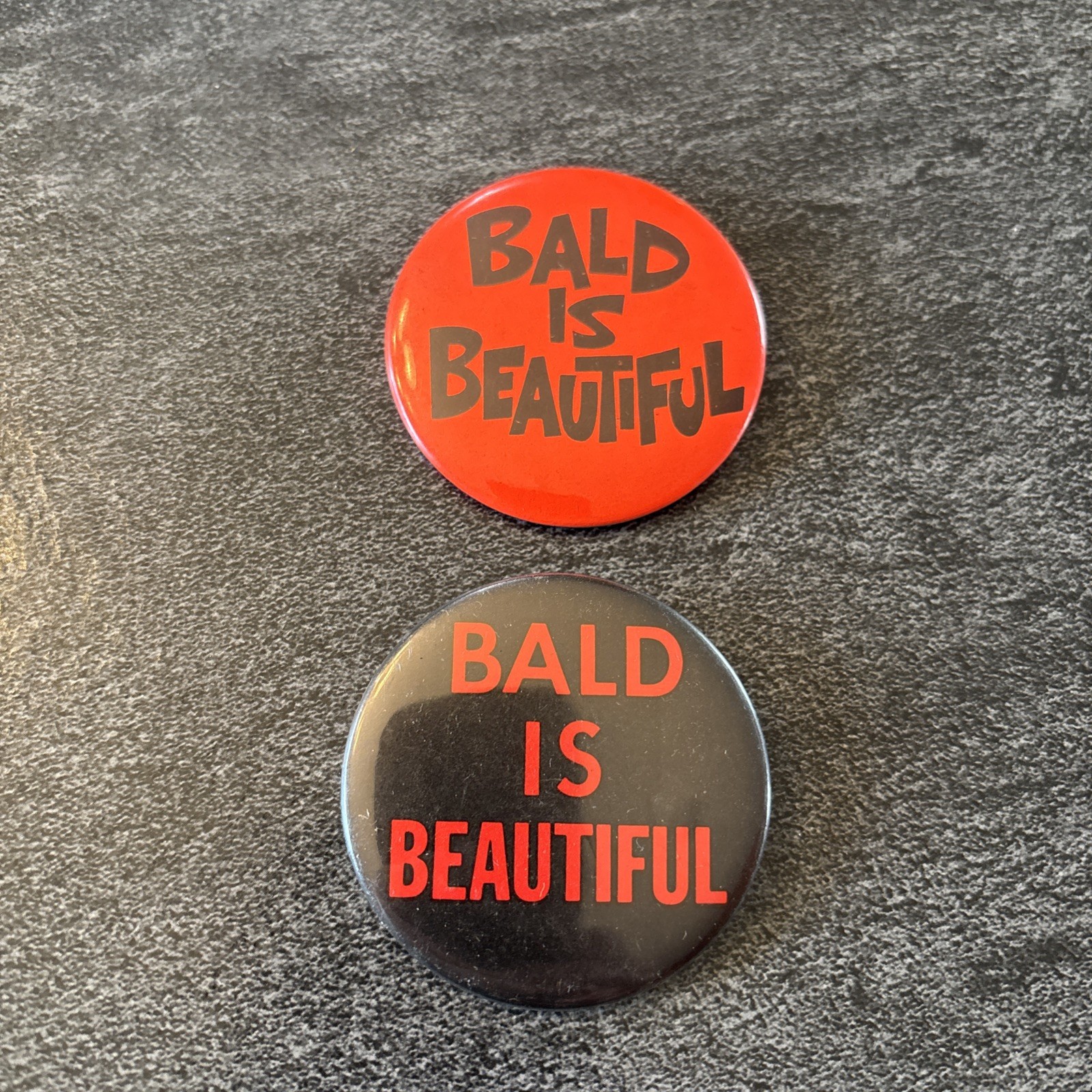Bald is Beautiful  Slogan  Vintage Pride Button Humor Pinback Lot Of 2 LOC K