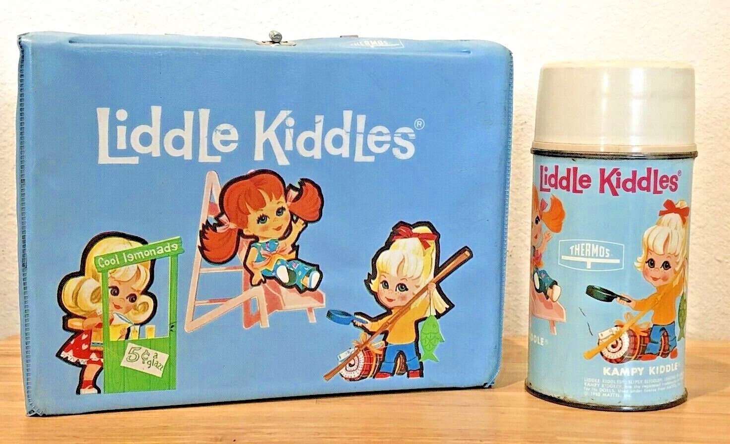 VINTAGE RARE HTF 1968 KING SEELEY MATTEL LIDDLE KIDDLES VINYL LUNCH BOX THERMOS