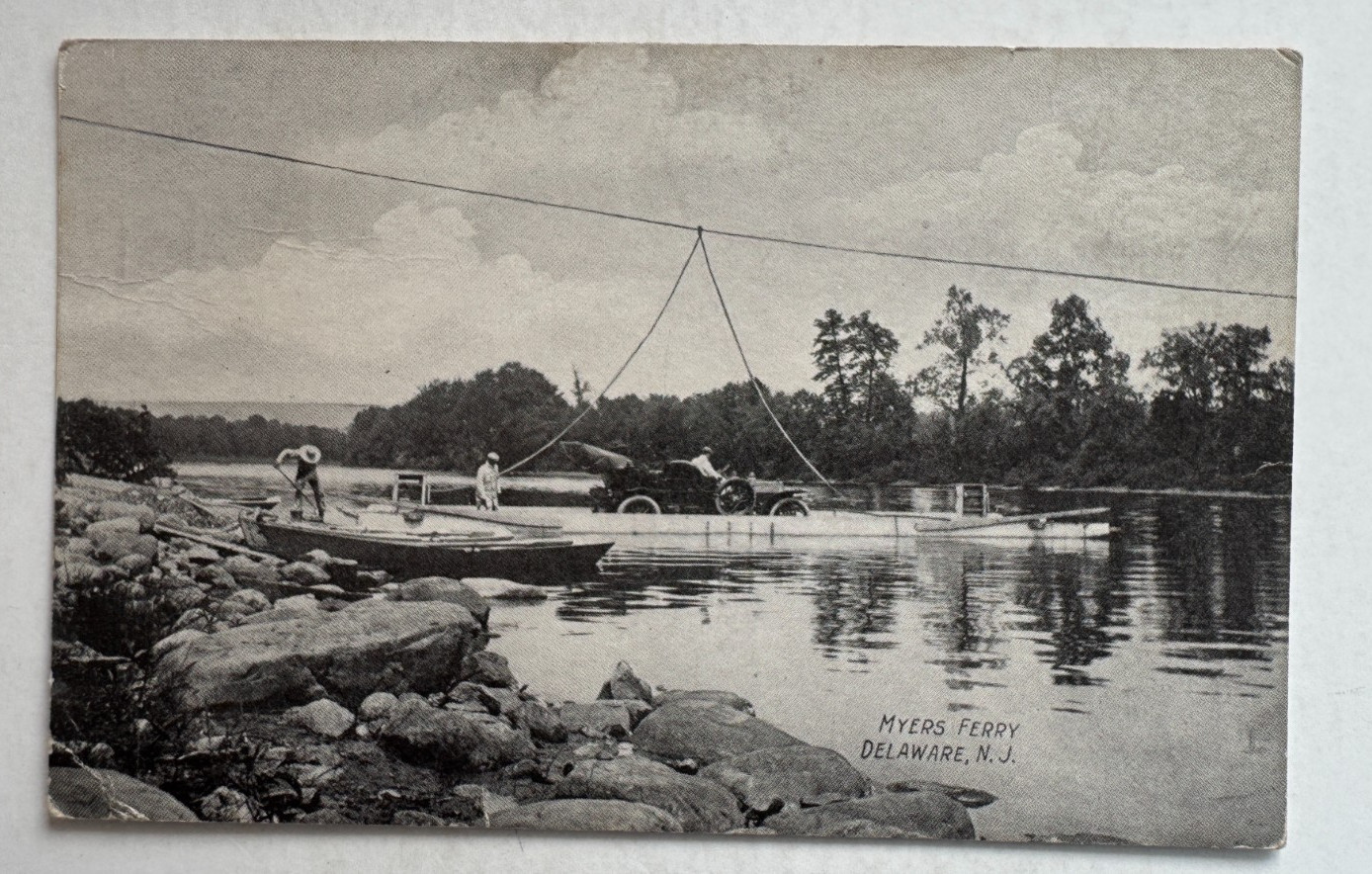 ca 1910s NJ Postcard Delaware New Jersey Myers Ferry boat vintage car auto men