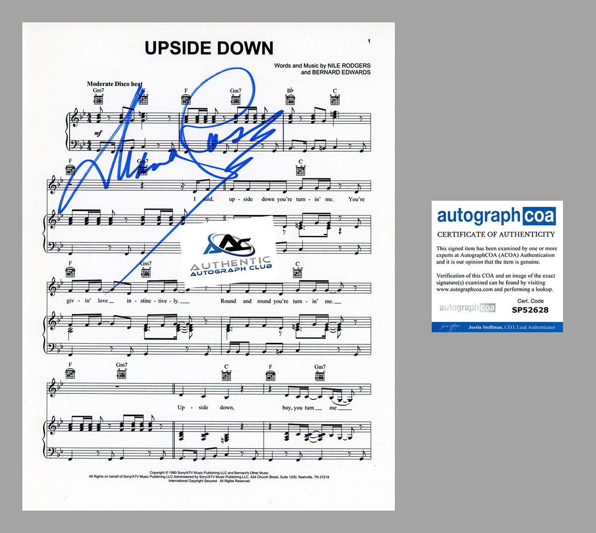 DIANA ROSS AUTOGRAPH SIGNED UPSIDE DOWN SHEET MUSIC ACOA