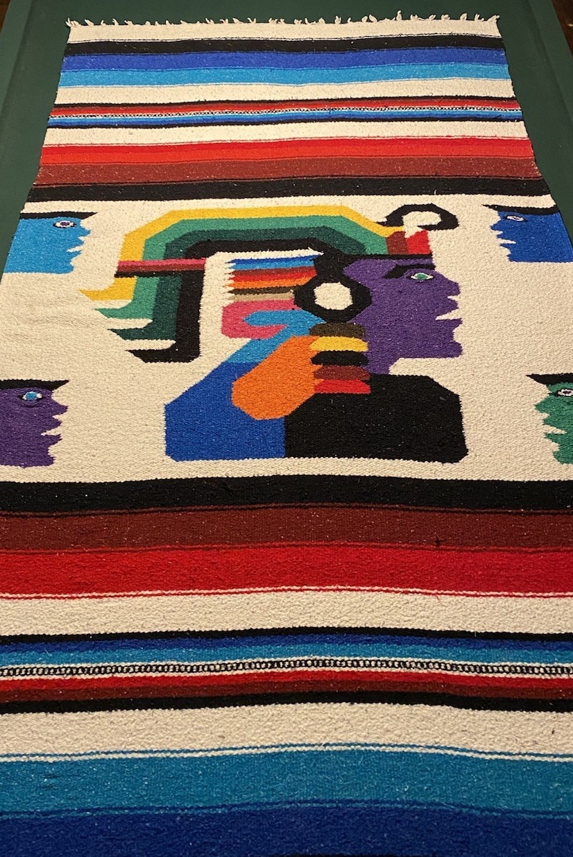 Vintage Mexican Saltillo Serape Rug Blanket Aztec Mayan Warrior 43x76 Hand Woven