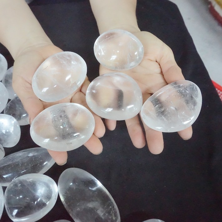 11LB 40Pcs Natural White Clear Quartz Crystal Palm Tumbeld Stone Healing