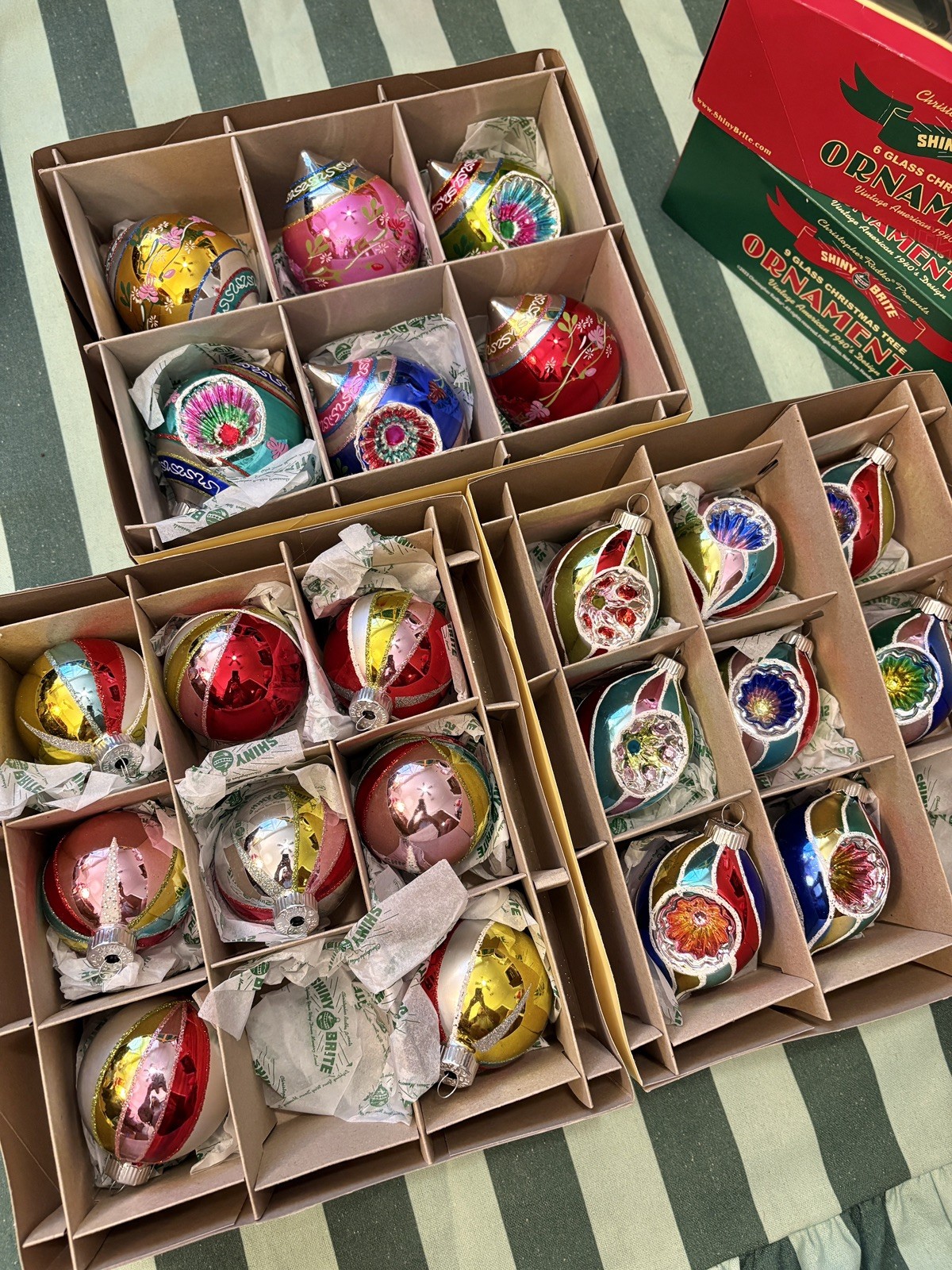 Shiny Brite Vintage Reproduction Glass Ornament Boxed Lot 